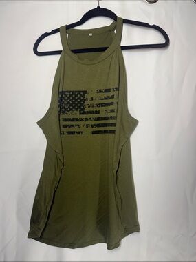 Olive Green Flag Graphic Tank Top - Women